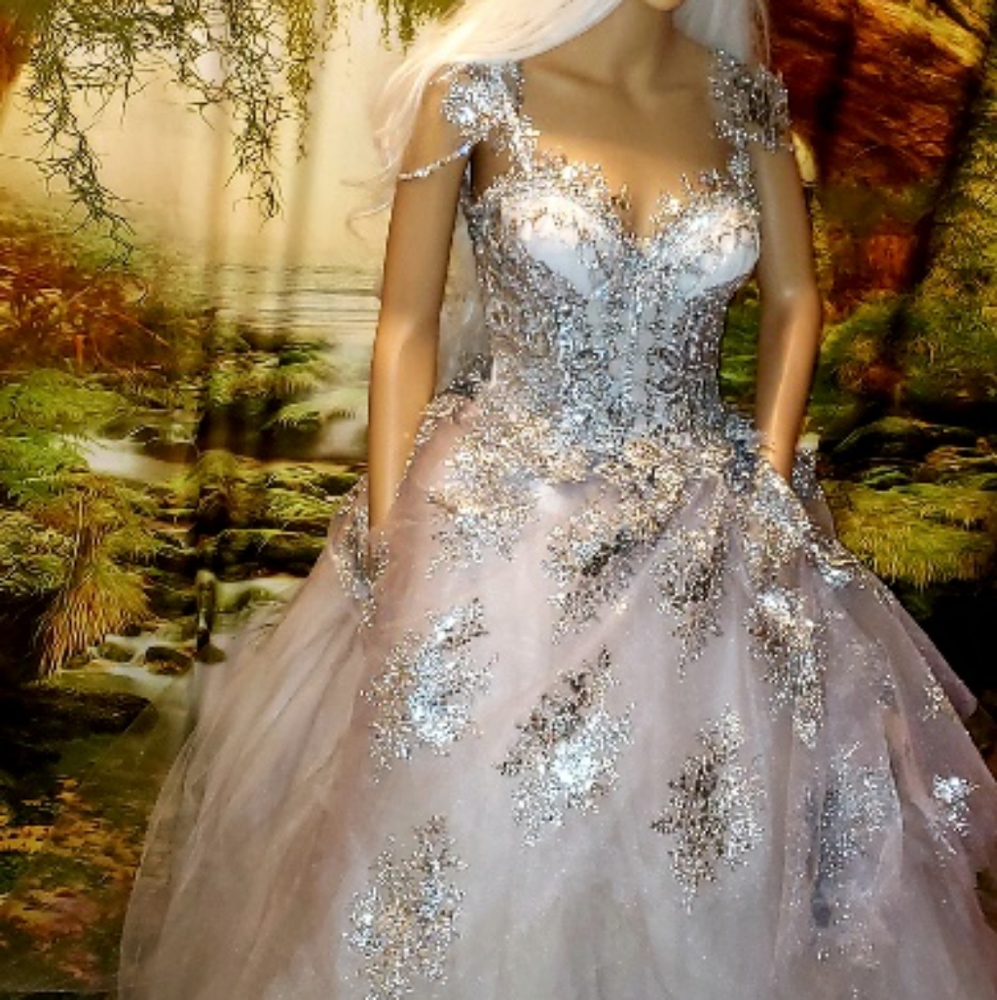 PRINCESS Custom Order Silver & White Wedding Gown - Picture 6 of 8